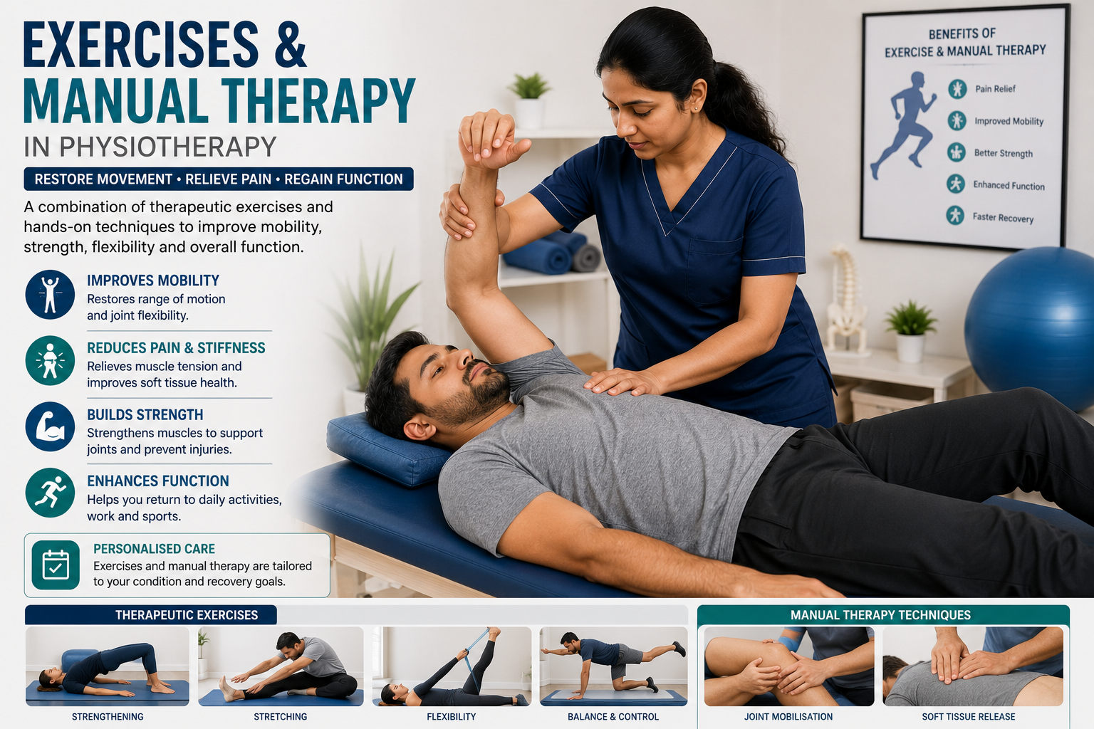 Physiotherapy exercises and manual therapy