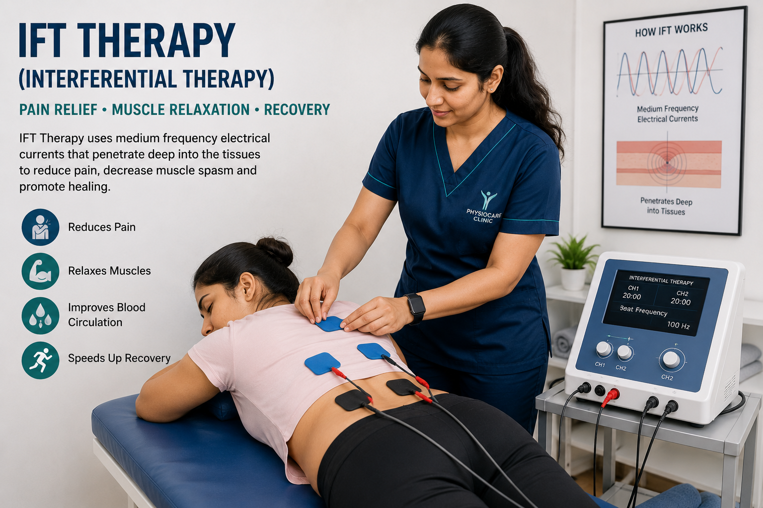 Interferential therapy IFT for pain relief